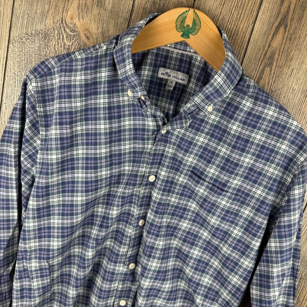 Peter Millar Robertson Sport Shirt Men Blue Plaid Button Down Medium Long Sleeve